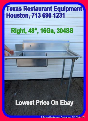 New STAINLESS STEEL Soiled RIGHT Side Dish Table, 48&#034; 16Ga, NSF, Houston, Texas