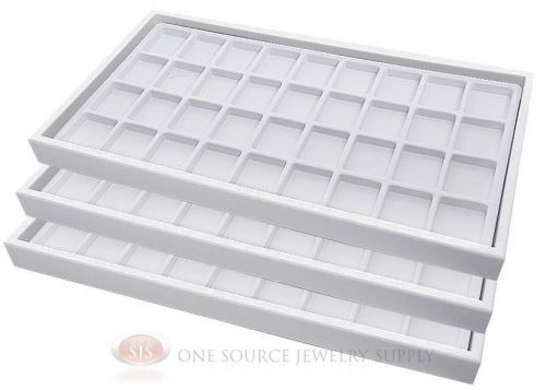(3) white plastic stackable trays w/36 compartments white jewelry display insert for sale