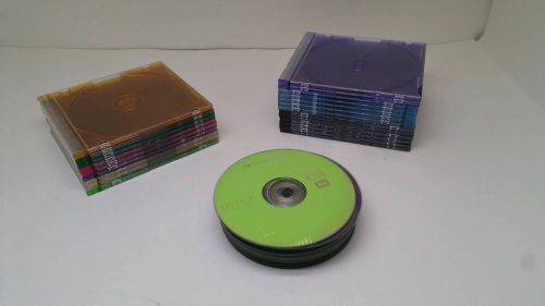 CD Colored Cases Slim Jewel cases 5.2mm 22 Cases &amp; 25 DataRight DVDs 4.7gig