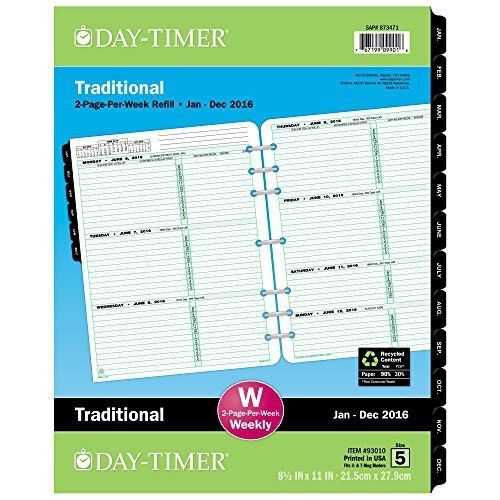 Day-Timer 2-Page-Per-Week Original Planner Refill 2016, 12 Months, Loose-Leaf,