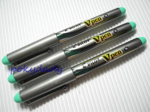 (3 Pen Pack) PILOT SVP-4M Vpen Medium fountain pen with cap, Green