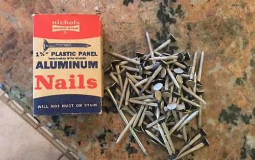 Vintage Nichols 1.75&#034; Plastic Panel Nails Aluminum 4&#034; Tall Box