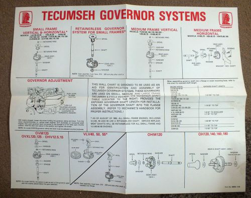 TECUMSEH GOVERNOR SYSTEMS Wall Chart Guide Engine Original Manual Shop Garage