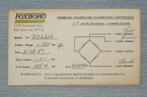 FoxBoro Vintage Pressure Transducer 7035214 0-150 PSI G (AC3)