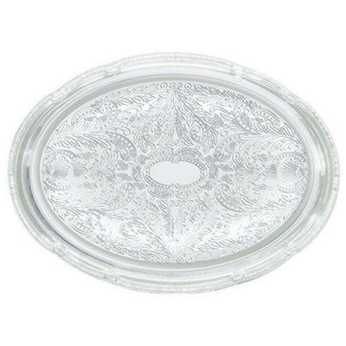Winco CMT-1014, 15x10x0.5-Inch Chrome Plated Oval Serving Tray with Engraved Edg