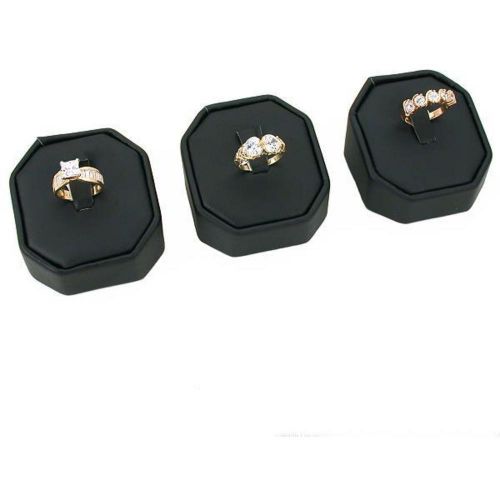 3 Black Faux Leather Ring Display Stands