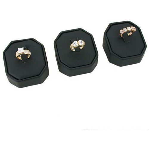 3 black faux leather ring display stands for sale