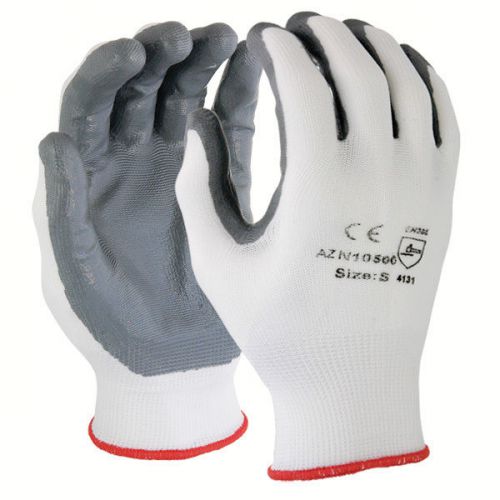 Sdi 12 pairs white gray 13 gauge nylon machine knit shell nitrile coating glove for sale
