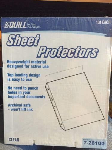 Quill 7-28100 Clear Heavyweight Sheet Protectors &#034; NEW BOX OF 100 &#034;