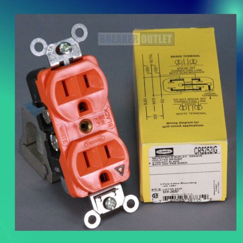New 20A Isolated Ground Receptacle - Hubbell - CR5352IG Orange Duplex 125V