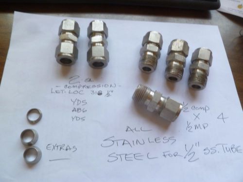 LET-LOC 1/2&#034;  316 STAINLESS STEEL FITTINGS  6 PCS. NOS  A-LOK,  PIPE &amp; COMPRESS