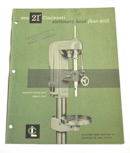 CINCINNATI D-142 STATIONARY HEAD FLOOR DRILL DRILL 21&#034; BROCHURE