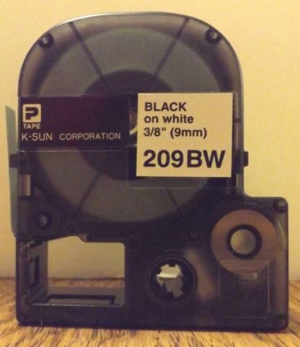 K-Sun 209BW Black On White Tape 3/8&#034; 9mm LabelShop Label Tape 2001XL &amp; 2020LSTB