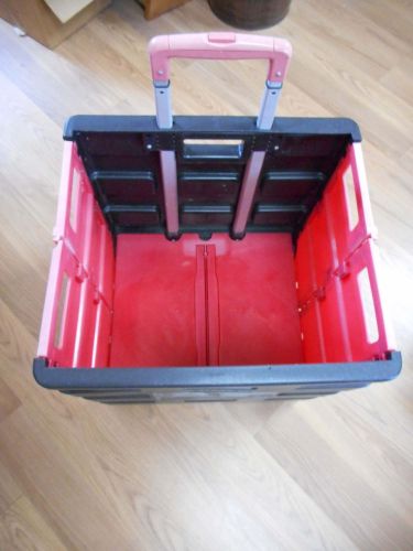 Staples rolling hand cart wheels black/red adjustable handle folds up large size for sale