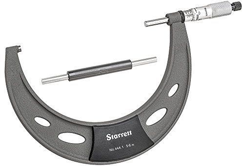 Starrett T444.1XRL-6 Outside Micrometer, Ratchet Stop, Lock Nut, Carbide Faces,
