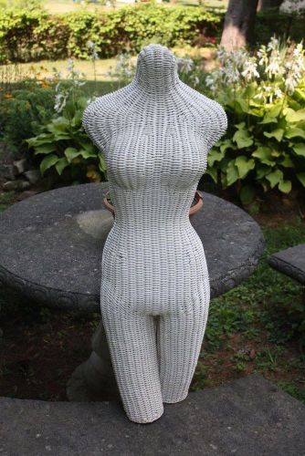 Vintage White Wicker Female Women Mannequin Torso Dress Jewelry Display Form