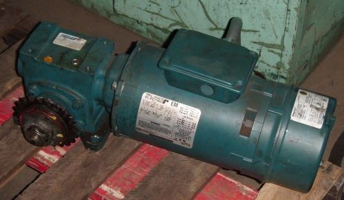 RELIANCE ELECTRIC 3/4 HP MOTOR 1725 HP P56X6201P W/ GEAR REDUCER AND DISC BRAKE
