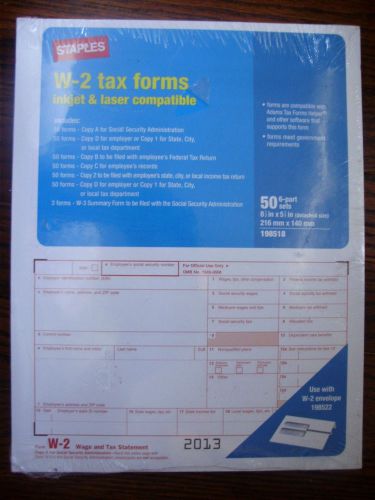W - 2 Tax Form Tax year 2013 - 50 - 6 Part Sets Staples