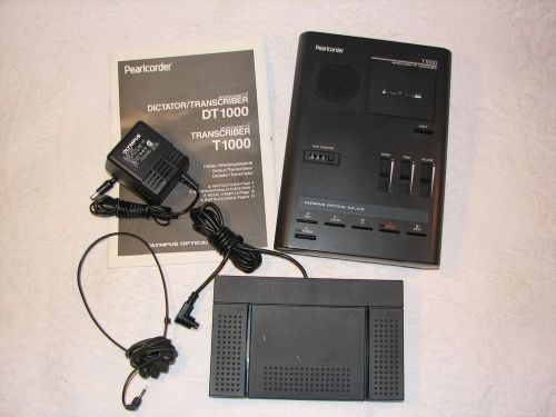 Olympus Pearlcorder T1000 Microcassette Transcriber Dictation Unit w Pedal + Pwr
