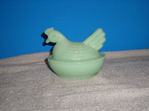 Jadeite Hen on A Nest Basket Candy Butter Dish Medium Size