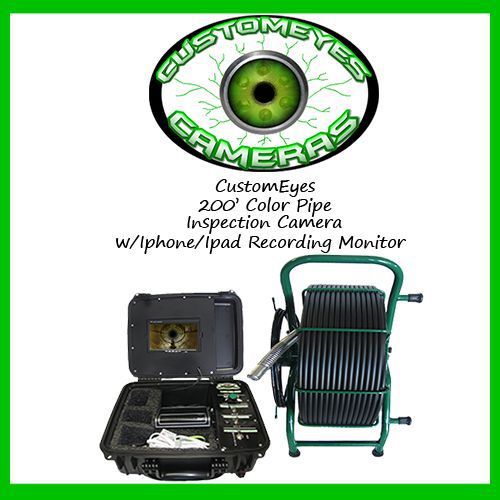 Customeyes cameras 200&#039; color pipe inspection reel w/iphone recording monitor for sale