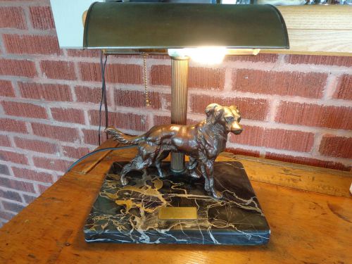 ART DECO OFFICE DESK LAMP MARBLE BRASS BRONZE IRISH SETTER DOG RE ELECTRIFIED