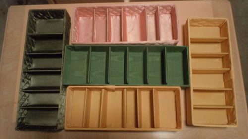 LOT of 5 Vintage Hosiery Drawer Storage Organizer Caddy Quilted Pink Green Satin