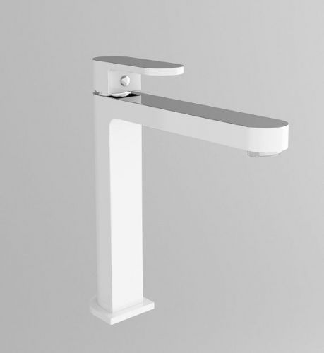WHITE &amp; CHROME ECCO Oval Bathroom WELS Tall High Basin Flick Mixer Tap Faucet