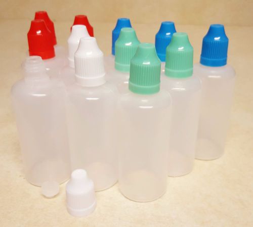12 Pack 60ml (2 oz) Plastic Eye Dropper Bottles LDPE Red White Green Blue Cap