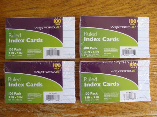 Wexford Index Cards White 3 x 5 Ruled 100 pack x 4 packs (400 total)