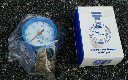 NIB - BRADY TEST GUAGE 0-100 PSI - BLUE W/  BRASS FITTINGS 3/4&#034; HOSE THREAD