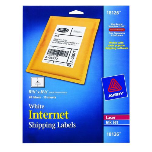 Lot of (2) Avery 18126 Internet Shipping Labels 5.5&#034; x 8.5&#034;, 40 labels total