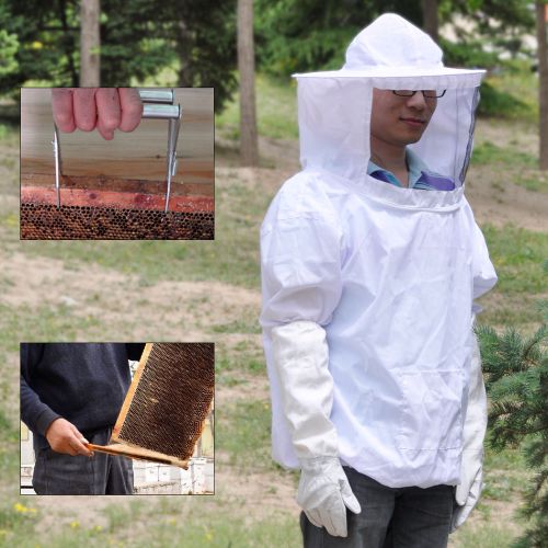 New 4x bee keeping jacket gloves brush hive frame holder set of beekeeper tools for sale