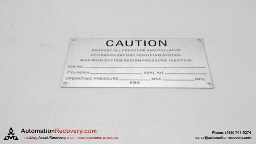 CAUTION, &#034;EXHAUST ALL PRESSURE &amp; COLLAPSE CYLINDERS&#034; TAG, NEW*