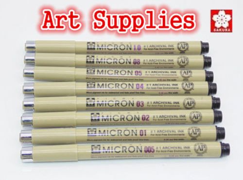 8PCS NEW Sakura Pigma Micron Fine Line Pen 005 01 02 03 04 05 08 10 #D1148 LV