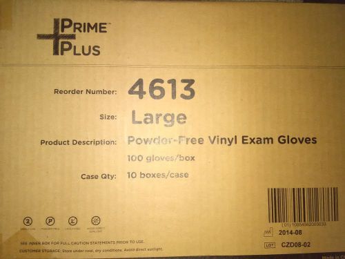 Prime PluS Powder-Free Vinyl Exam Gloves Synthetic, PF, Non Latex, LG Case of 10