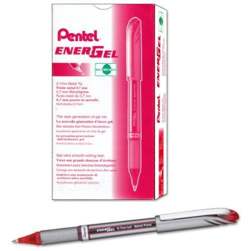 Pentel EnerGel NV Liquid Gel Pen, 0.7mm, Medium Line Capped, Metal Tip, Red Ink,