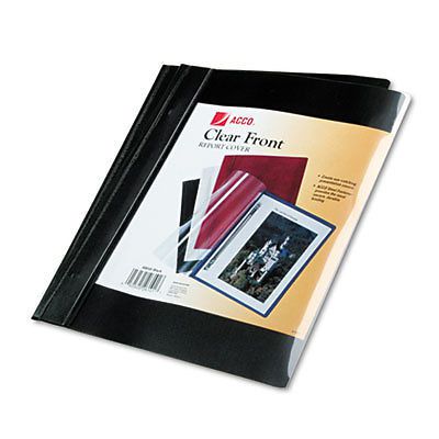Vinyl Report Cover, Prong Clip, Ltr, 1/2&#034;Capacity, Clear Cover/Black Back, 10/PK