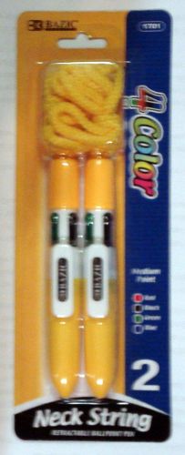 4-Color Pen / 4 in 1 / multi color ball point , Neck String , Yellow 2 pack