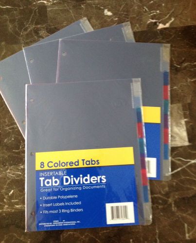 Inssertable Tab Dividers - 4 Packages - 8 Colored Tabs Per Pack - Sealed Pkgs.