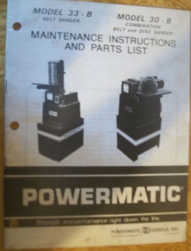 Powermatic Model 30-B 33-B Belt Disc Sander Operating Instructions Manual