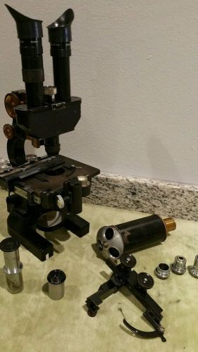 Bausch Lomb Microscope c.1928 Stereo &amp; Single Eye w/ 4 Objectives ++++