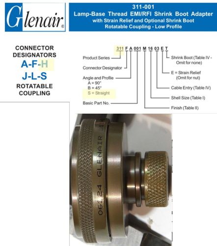 Set of 6 glenair 311hsn2504 thread emi/rfi shrink boot straight adapter size 25 for sale