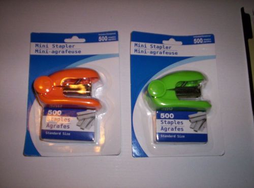 Mini stapler set w/ 500 mini size staples~ set of 2~ green/orange for sale