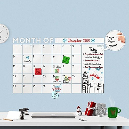Todeco Huge 2016 Modern Monthly Dry Erase Wall Decal Calendar with Memo w/ Dry