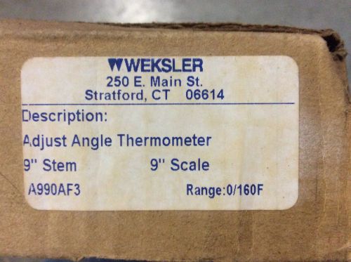 Weksler A990AF3 Adjust Angle Thermometer 9&#034;- Stem 9&#034;- Scale 0/160F- Range