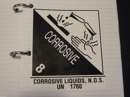 Class 8 corrosive liquids un 1760 d.o.t. labels  20 stickers  hazmat msds l&amp;m for sale