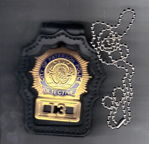 Paterson (nj) police detective badge cut-out belt clip/neck hanger with chain for sale