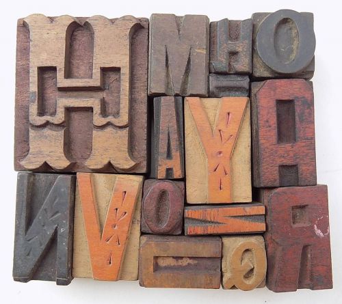 Letterpress Letter Wood Type Printers Block &#034;Lot Of 15&#034; Typography #bc-1123
