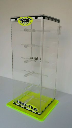 Black Flys Sunglasses Display Case Retail Clear &amp; Neon Acrylic Locked Countertop